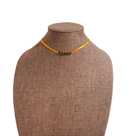 Green Hearts Stainless Steel Crystal Gold-tone Snake Chain Choker Necklace - Picture 13 of 13